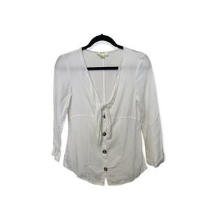 Maeve Anthropologie White Button Up Tie Front Blouse 0